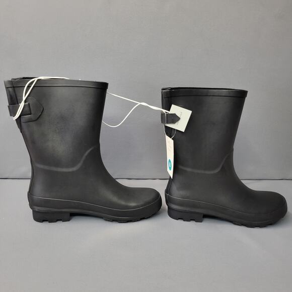 A New Day Boots Womens Size 8 Black Waterproof Mid Calf Rain Shoes Rubber Buckle - Picture 9 of 16